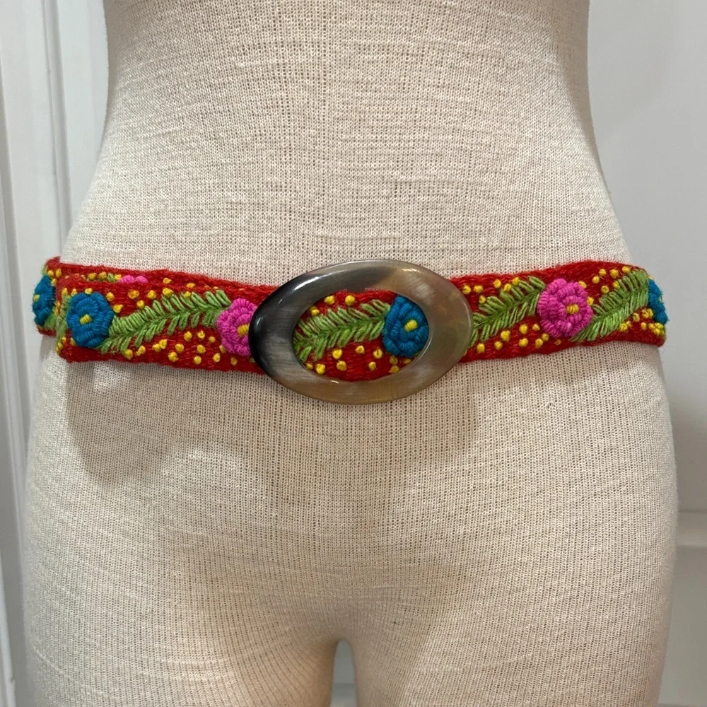 Annie O red wool embroidered floral belt